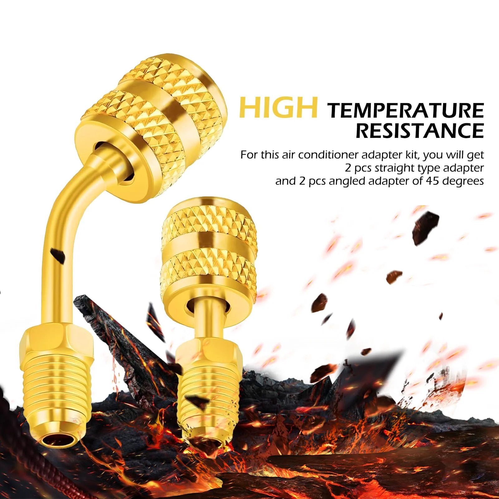 R410A Mini Split Adapter 5/16 Inch Female To 1/4 Inch Male Flare Brass Alloy With Two Straight And Two Angled Adapters