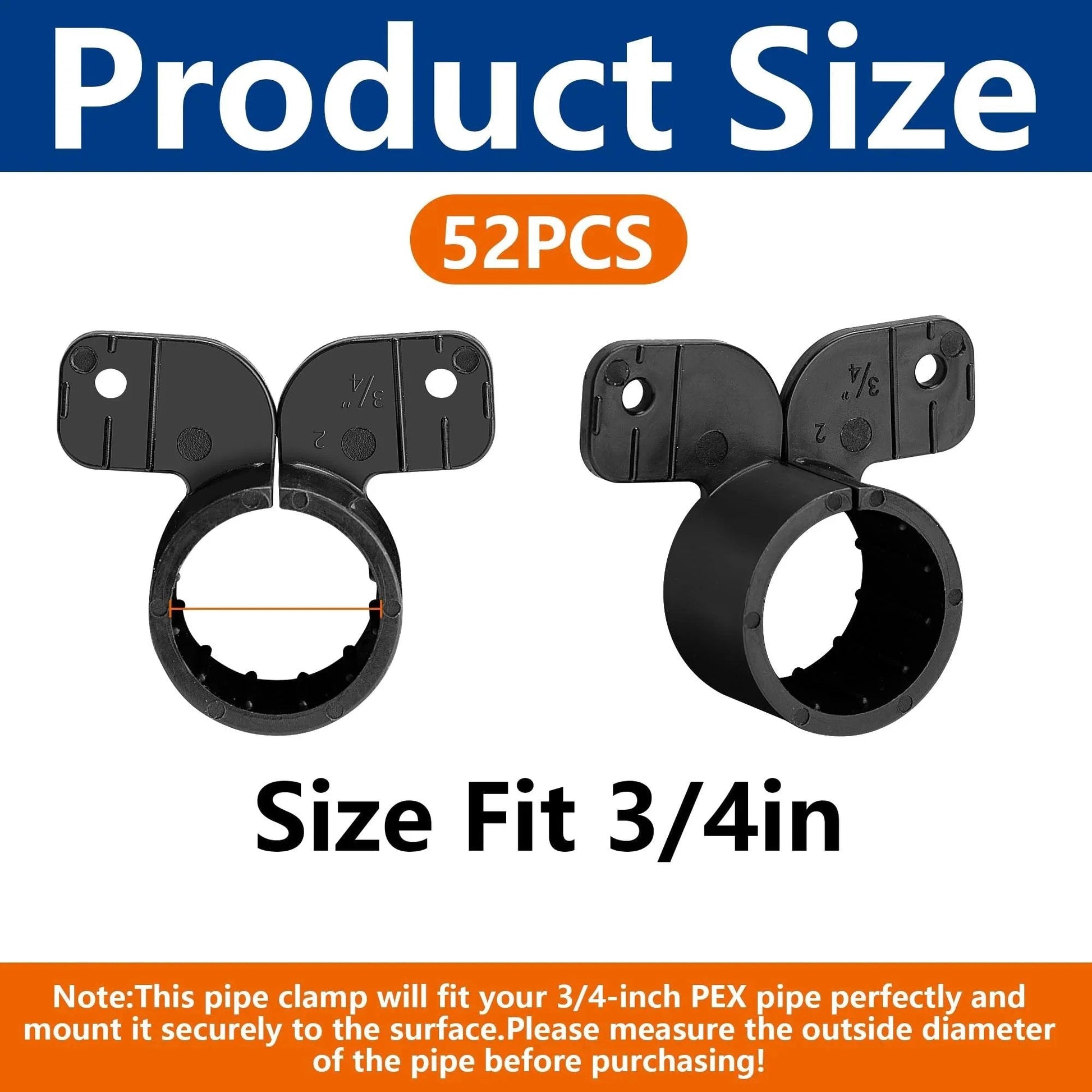 52 Piece 3/4 Inch Suspension Pipe Clamps Butterfly Style For PEX Copper CPVC Pipes Black Heavy Duty PEX Tubing Clamps