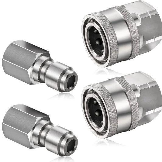2 Pack NPT One Quarter Inch Pressure Washer Quick Connect Fittings Set With Male And Female Couplers Internal Thread Adapters Snaps On Securely For Most NPT Connectors One Quarter Inch Quick Connect Fittings Heavy Duty Pressure Washer Accessories