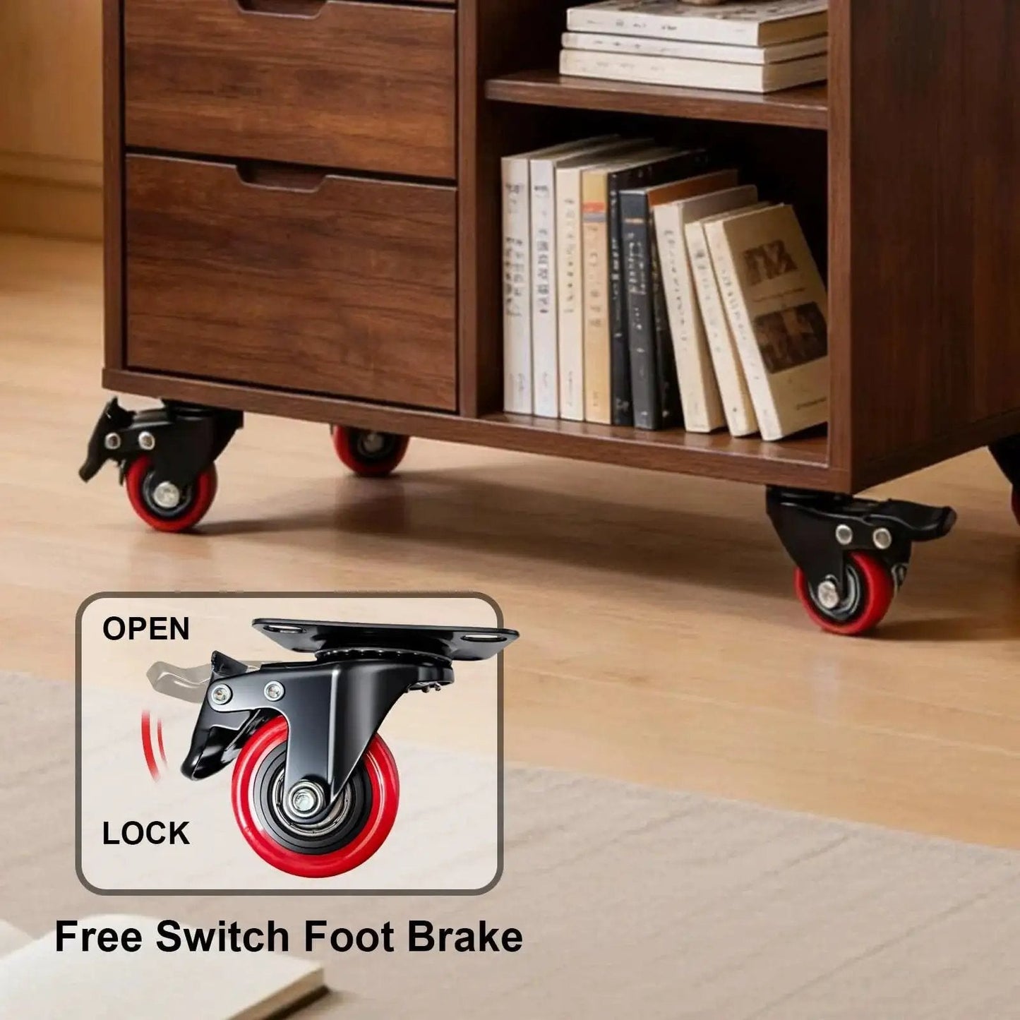 2-Inch Heavy Duty Polyurethane Caster Wheels Set Of 4 With Brakes, Locking Swivel Plate Casters for furniture, installed view