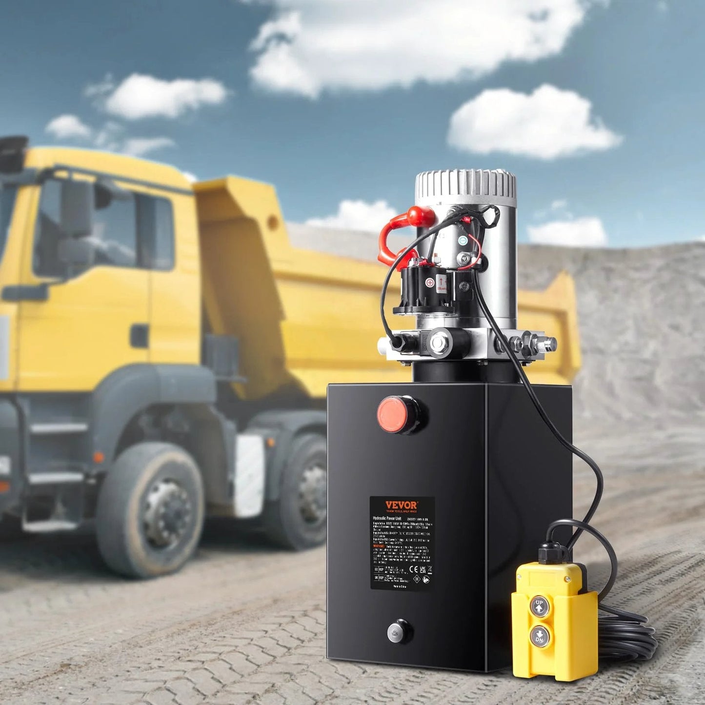Beefy 20 Quart Hydraulic Dump Trailer Pump For 12V DC Systems, Single Acting Power Unit At 3200 PSI, SAE 6 Ports