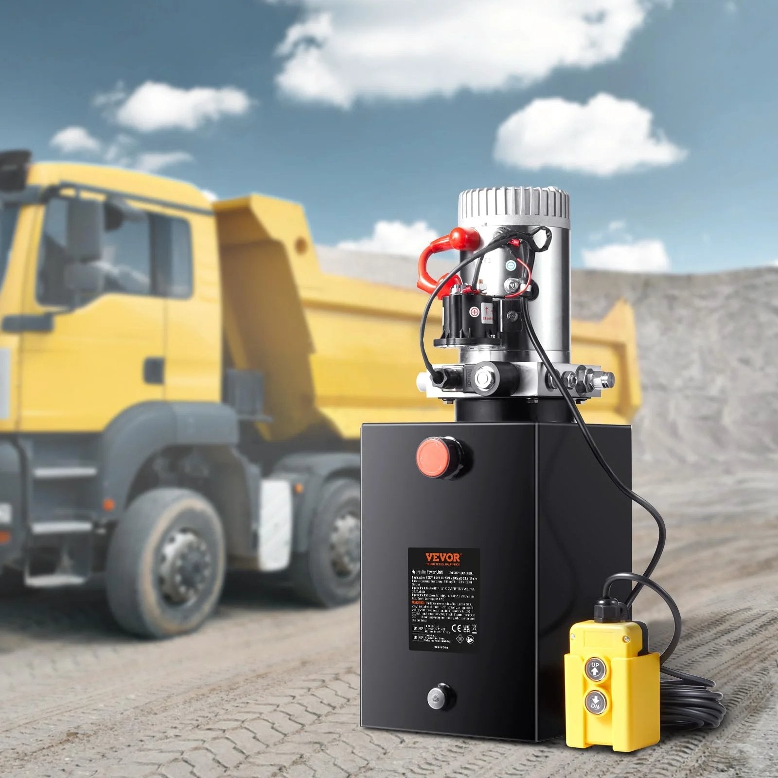 Beefy 20 Quart Hydraulic Dump Trailer Pump For 12V DC Systems, Single Acting Power Unit At 3200 PSI, SAE 6 Ports