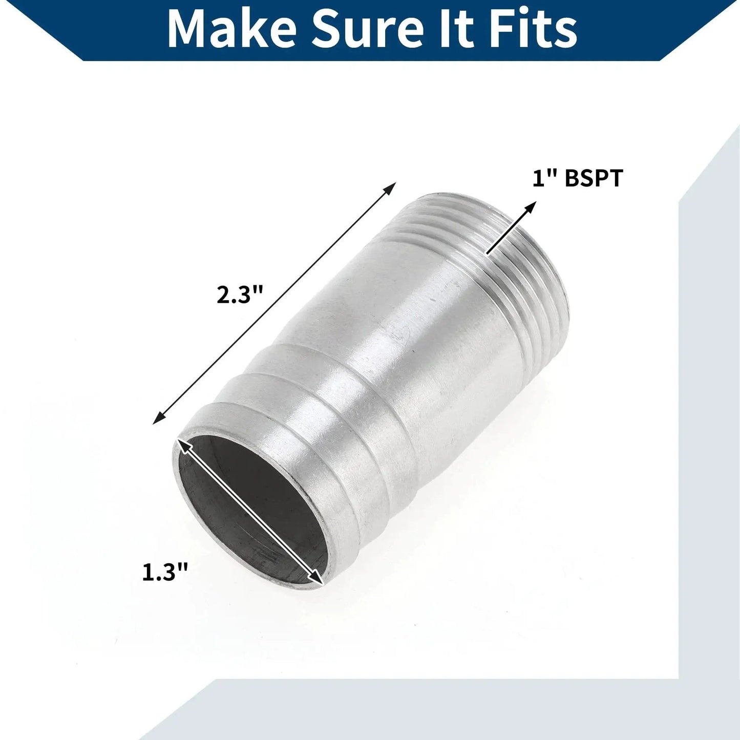 304 Stainless Steel Hose Barb Fittings I Shaped Male Thread Connector 1.3 Inch Outer Diameter 1 Inch BSPT for Air Water Oil Gas Fuel