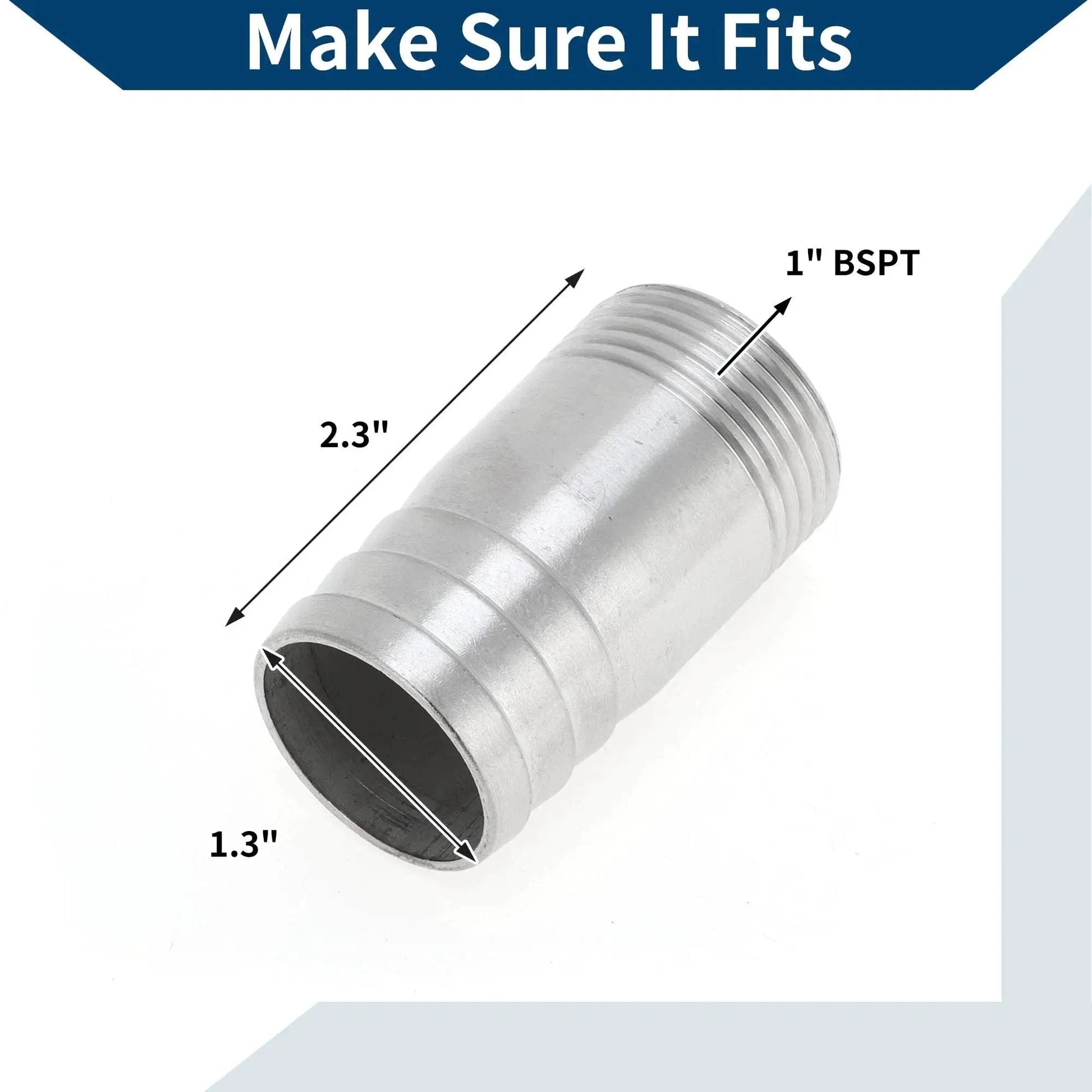 304 Stainless Steel Hose Barb Fittings I Shaped Male Thread Connector 1.3 Inch Outer Diameter 1 Inch BSPT for Air Water Oil Gas Fuel