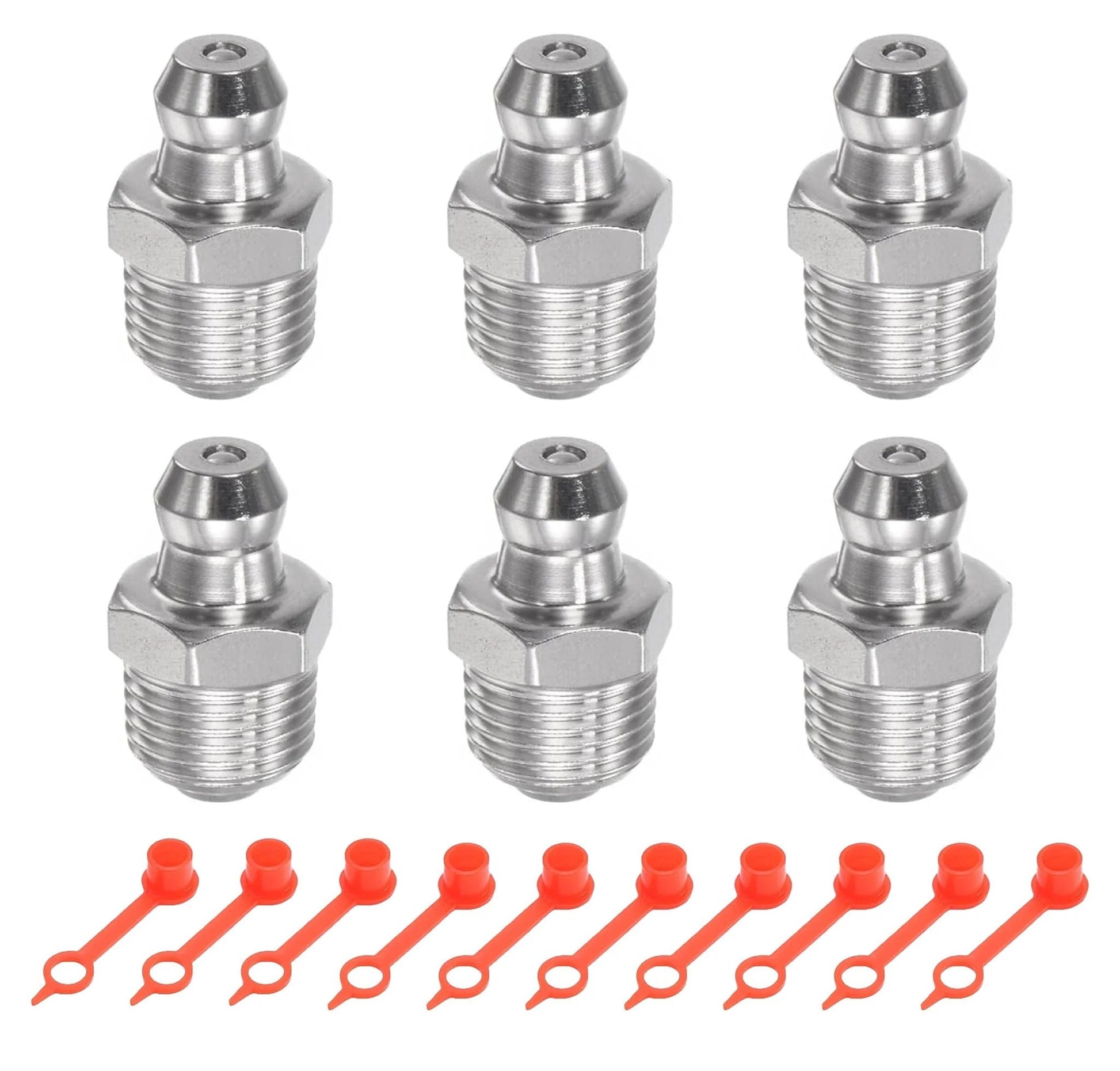 Heavy Duty 304 Stainless Steel Straight Grease Fittings Kit With 1 8-28 Inch Thread Includes 6 Fittings And 10 Dust Covers