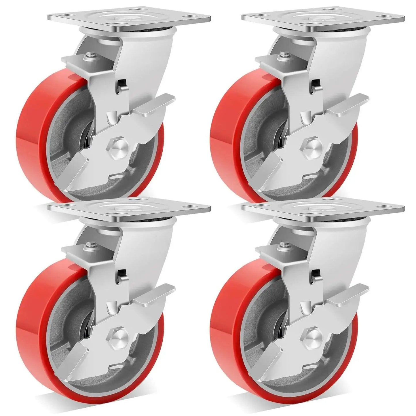 5 Inch Industrial Casters With Low Noise Polyurethane Wheels On Steel Hubs Swivel Plate Caster Wheels Heavy Duty Each Up To 1000 Lbs