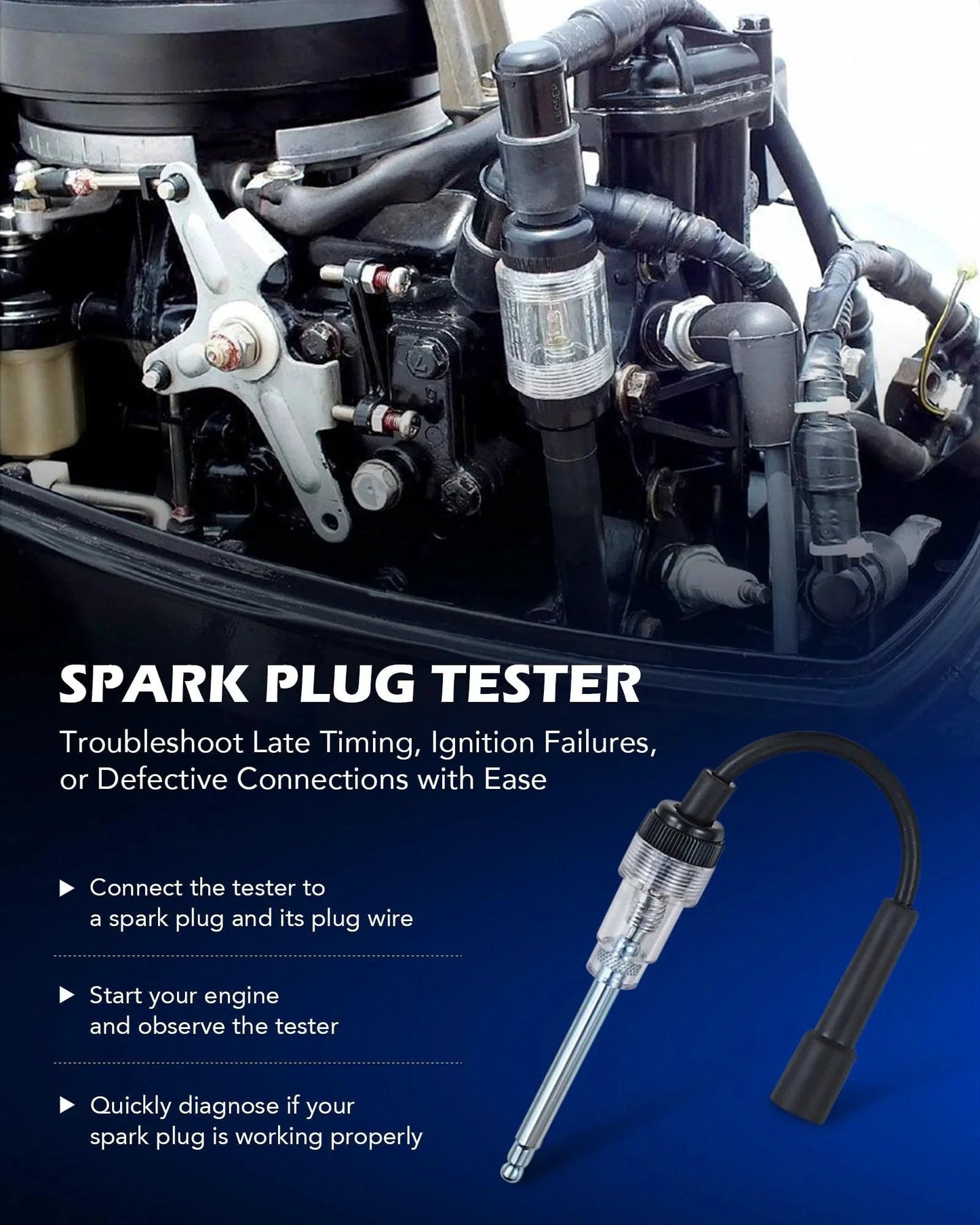Leak Down Tester Kit For Auto Engines With Dual Gauge Readouts Complete Cylinder Leakage Diagnostic Tool For Gas Petrol Engines Spark Plug Tester Adapters And More By Orion Motor Tech, featuring a spark plug tester and engine components.
