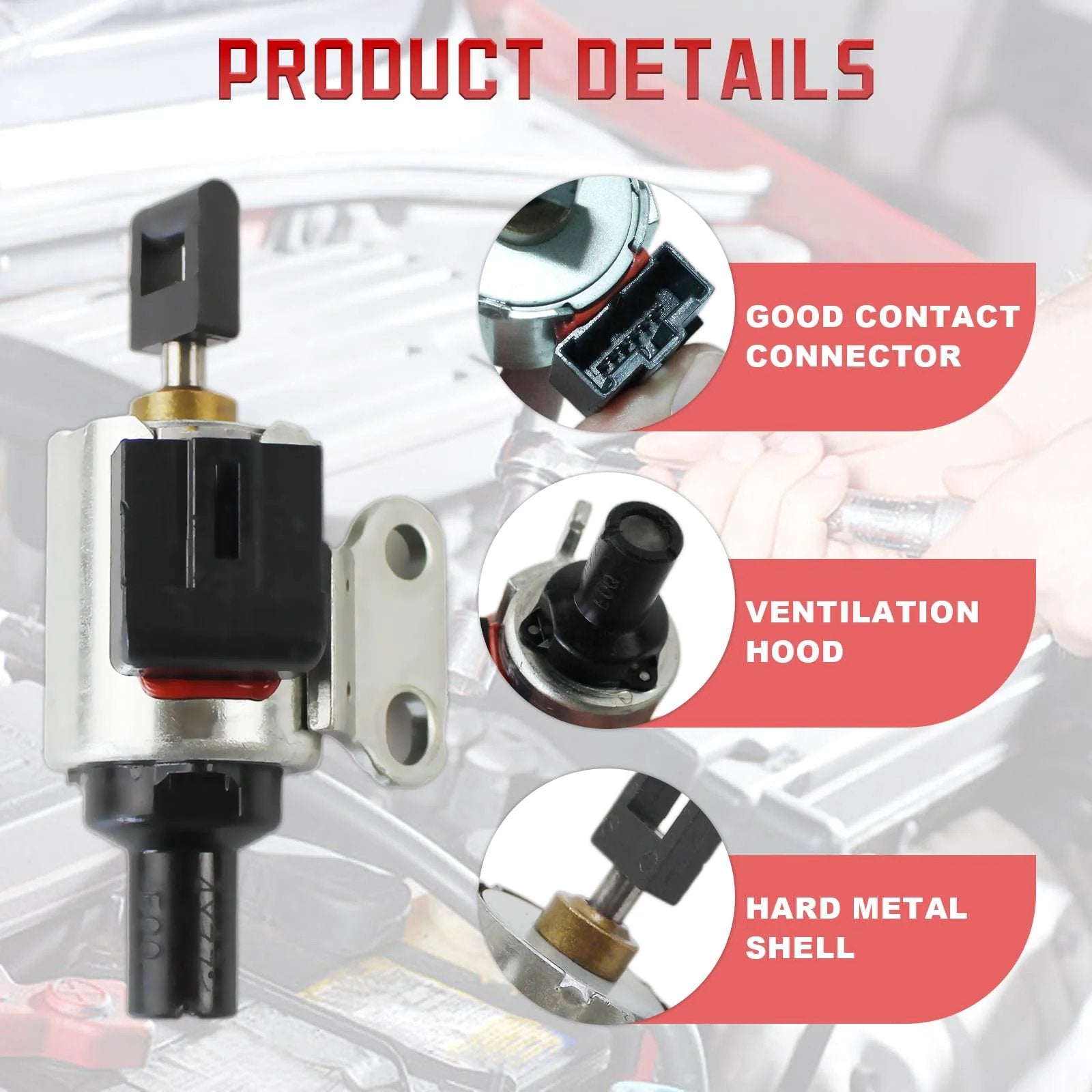 Image showing Plug And Play Direct Fit CVT Stepper Motor JF011E RE0F10E Replacement with details on connector, hood, and metal shell.