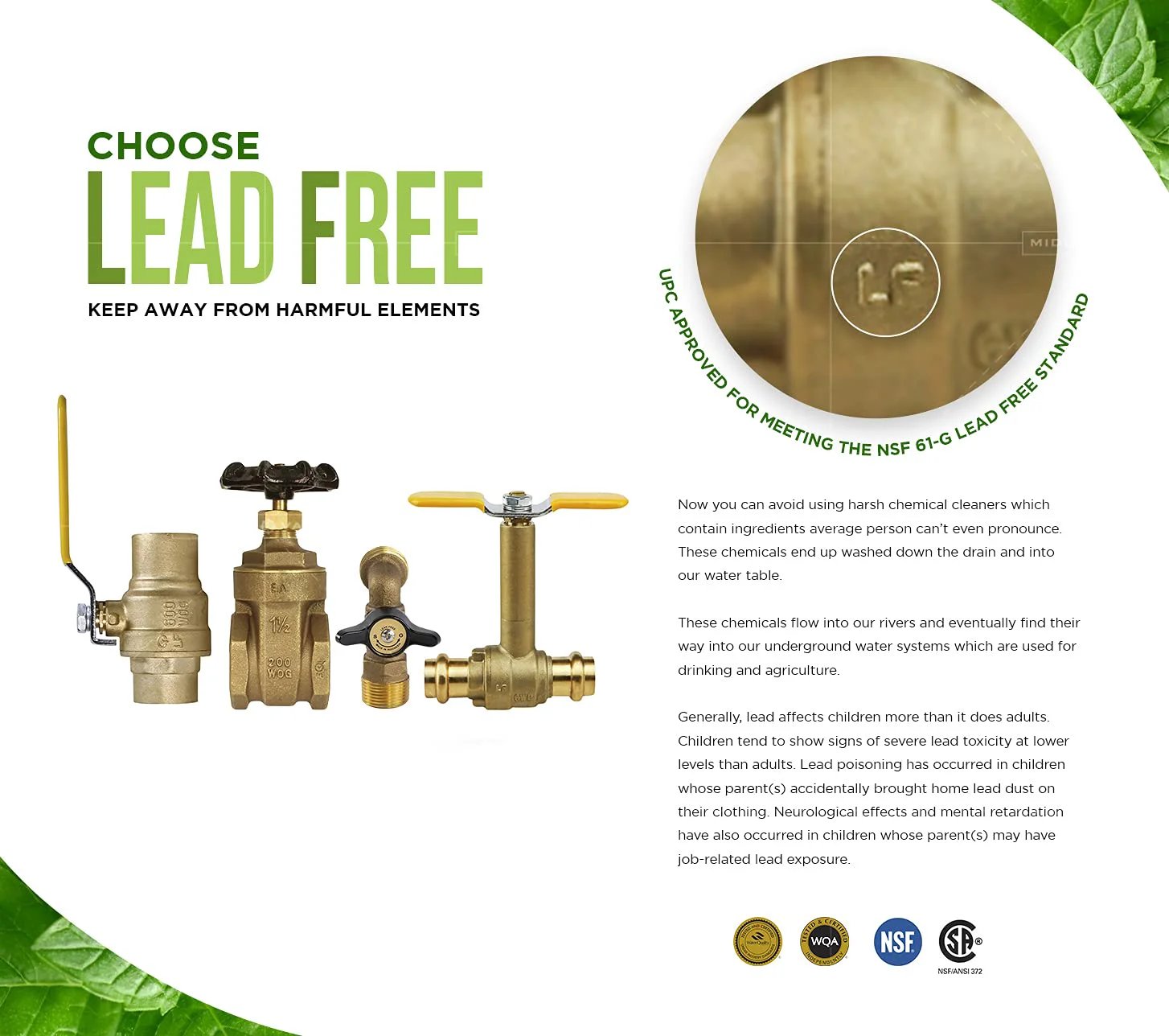 One Quarter Inch Compression To One Eighth Inch MIP Straight Needle Valve In Lead Free Brass, one-piece body, multiple valves displayed