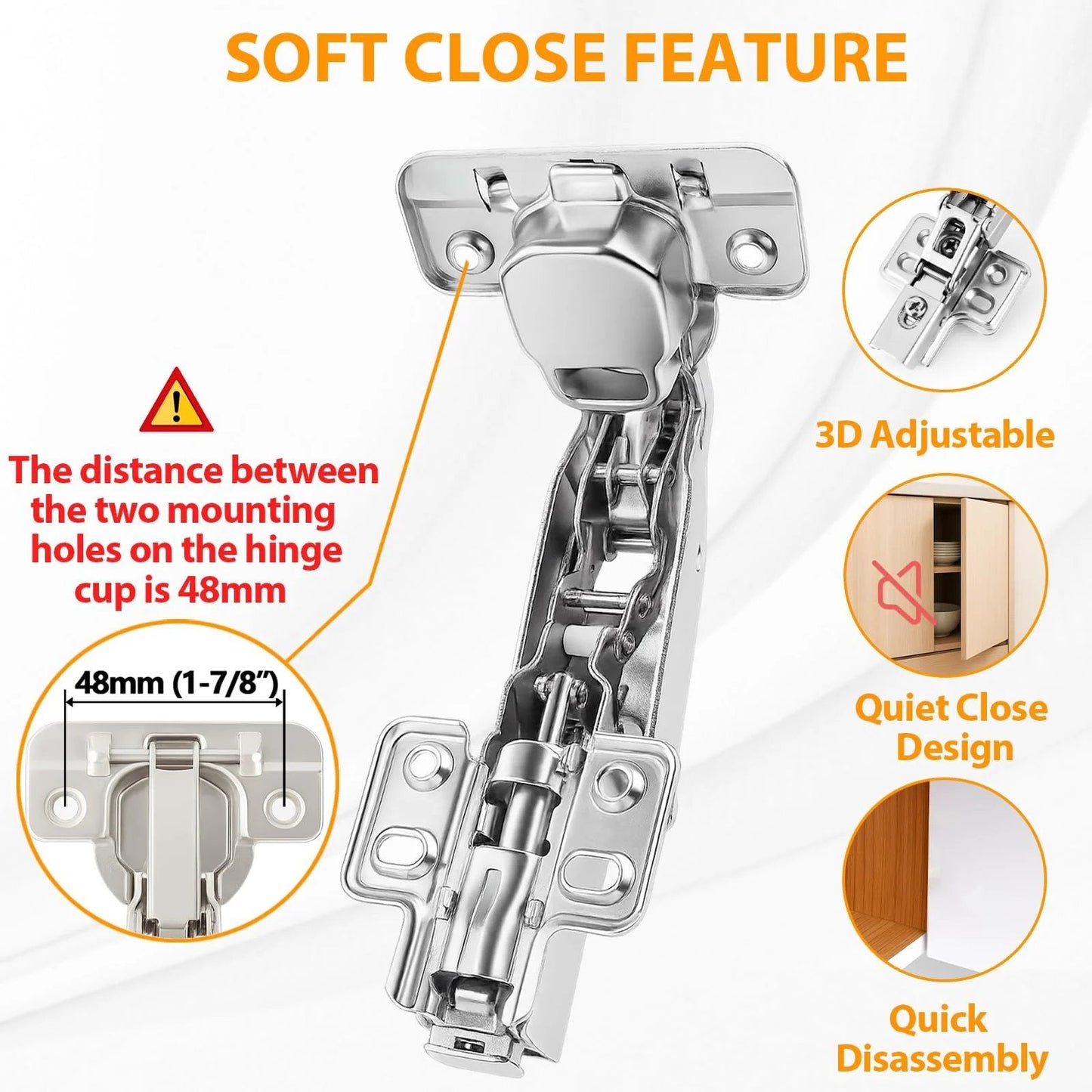 175 Degree Frameless Cabinet Door Hinges With 48mm Concealed Cup Hydraulic Soft Close Adjustable Nickel Plated Steel Dampers