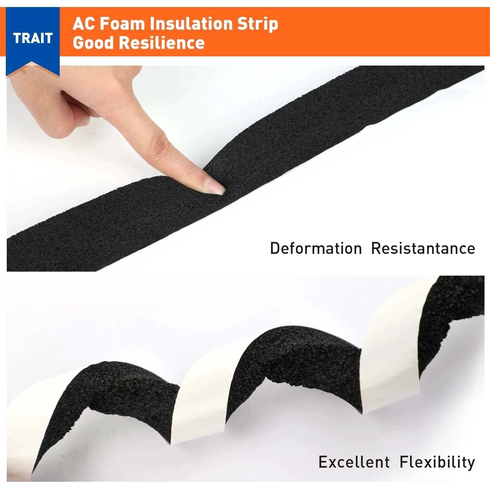Ultimate Must Have Weather Stripping Door Seal One Inch Wide One Inch Thick Foam Tape showing flexibility and adhesive back