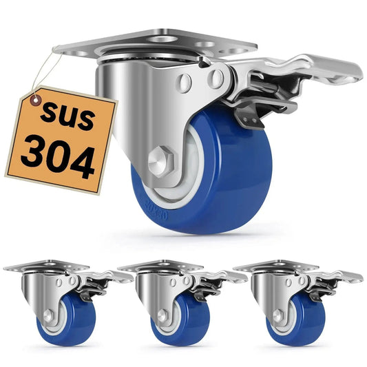 2 Inch Stainless Steel Castors With Brakes, Set Of 4, 304 Stainless Steel Heavy Duty Caster Wheels, Anti Corrosion And Easy Washable