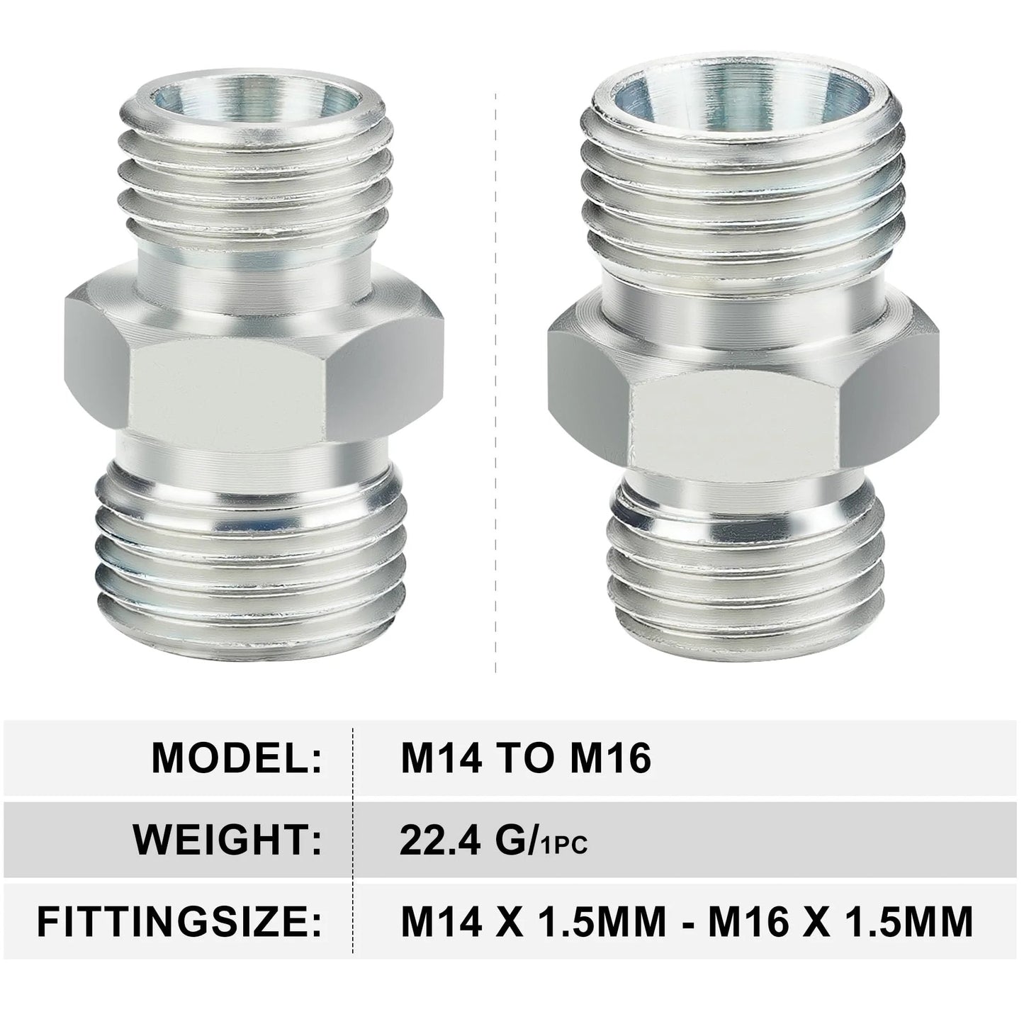 M14 To M16 Hydraulic Adapter Fittings 4 Pack For Mini Excavator Hose Connections With DIN Style BSP Threads, M14 X 1.5 To M16 X 1.5 Thread Compatibility, 8 Mm To 10 Mm Inner Diameters, Heavy Duty Leak Proof.
