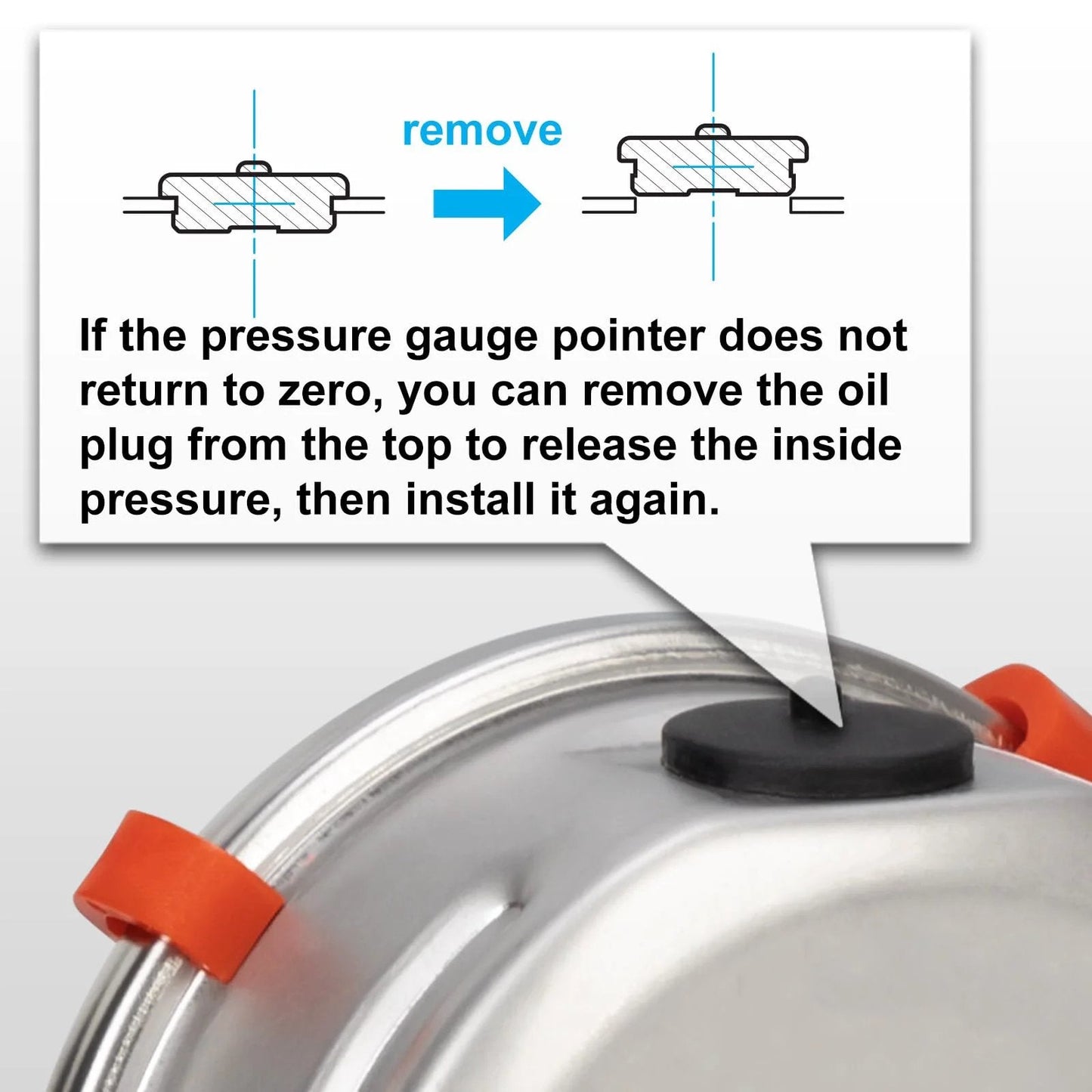 Image showing a pressure gauge oil plug removal guide, part of a Glycerin Filled 0 To 3000 Psi Pressure Gauge, Two And A Half Inch Dial, Lower Mount One Quarter Inch NPT, Stainless Steel Case, Brass Core, Ideal For Regulators, Beer Brewing, Kegs, Kombucha, HVAC, Hydraulic And High Pressure Tests By SCTSNSR.