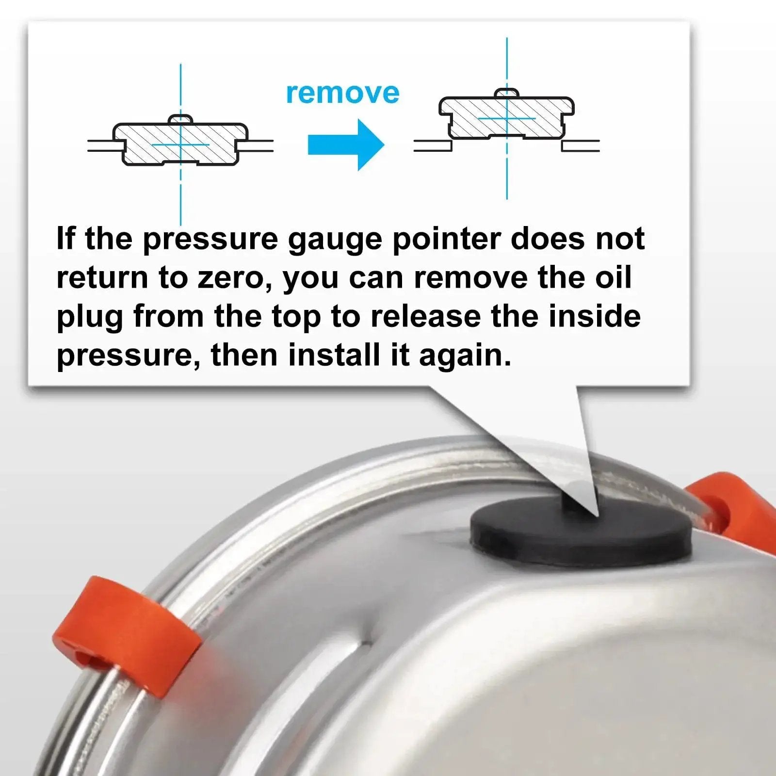 Diagram showing adjustment of 0 To 100 Psi Glycerin Liquid Filled Pressure Gauge With Two And A Half Inch Dial Lower Mount One Quarter Inch NPT.