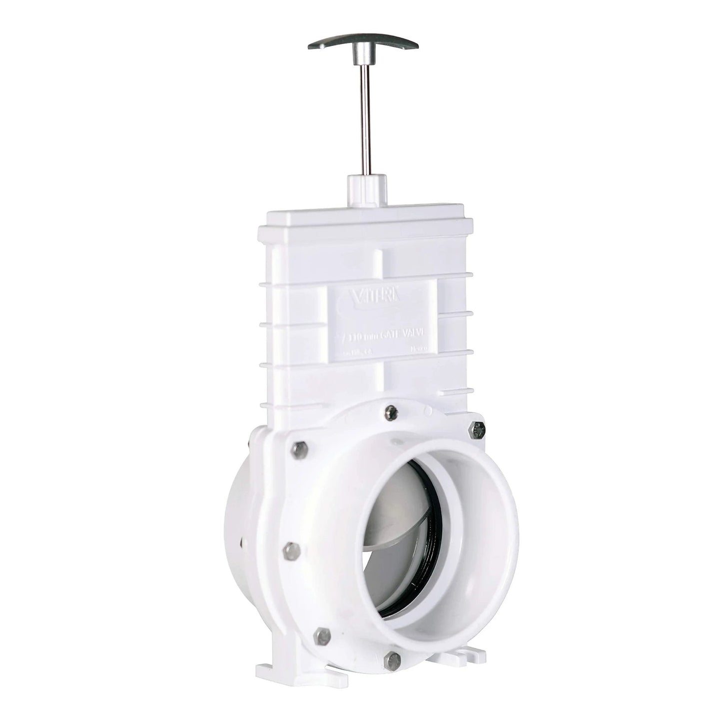 4 Inch PVC Gate Valve With Slip Hub Fittings And Stainless Steel Paddle For Koi Ponds Aquaculture And Sewer Lines Low Pressure Vacuum Quick Shut Off Full Port Unrestricted Flow Easy Push Pull Operation 304 Stainless Shaft Aluminum Handle By Valterra