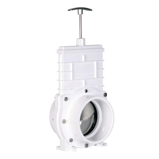 4 Inch PVC Gate Valve With Slip Hub Fittings And Stainless Steel Paddle For Koi Ponds Aquaculture And Sewer Lines Low Pressure Vacuum Quick Shut Off Full Port Unrestricted Flow Easy Push Pull Operation 304 Stainless Shaft Aluminum Handle By Valterra