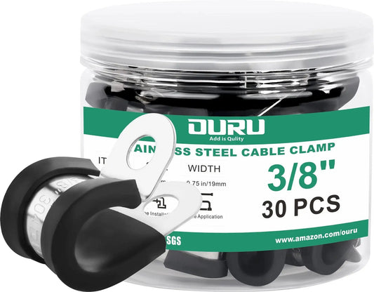 Stainless Steel 3 By 8 Inch Cable Clamps 30Pcs Rubber Coated Cushioned Insulated in clear plastic container