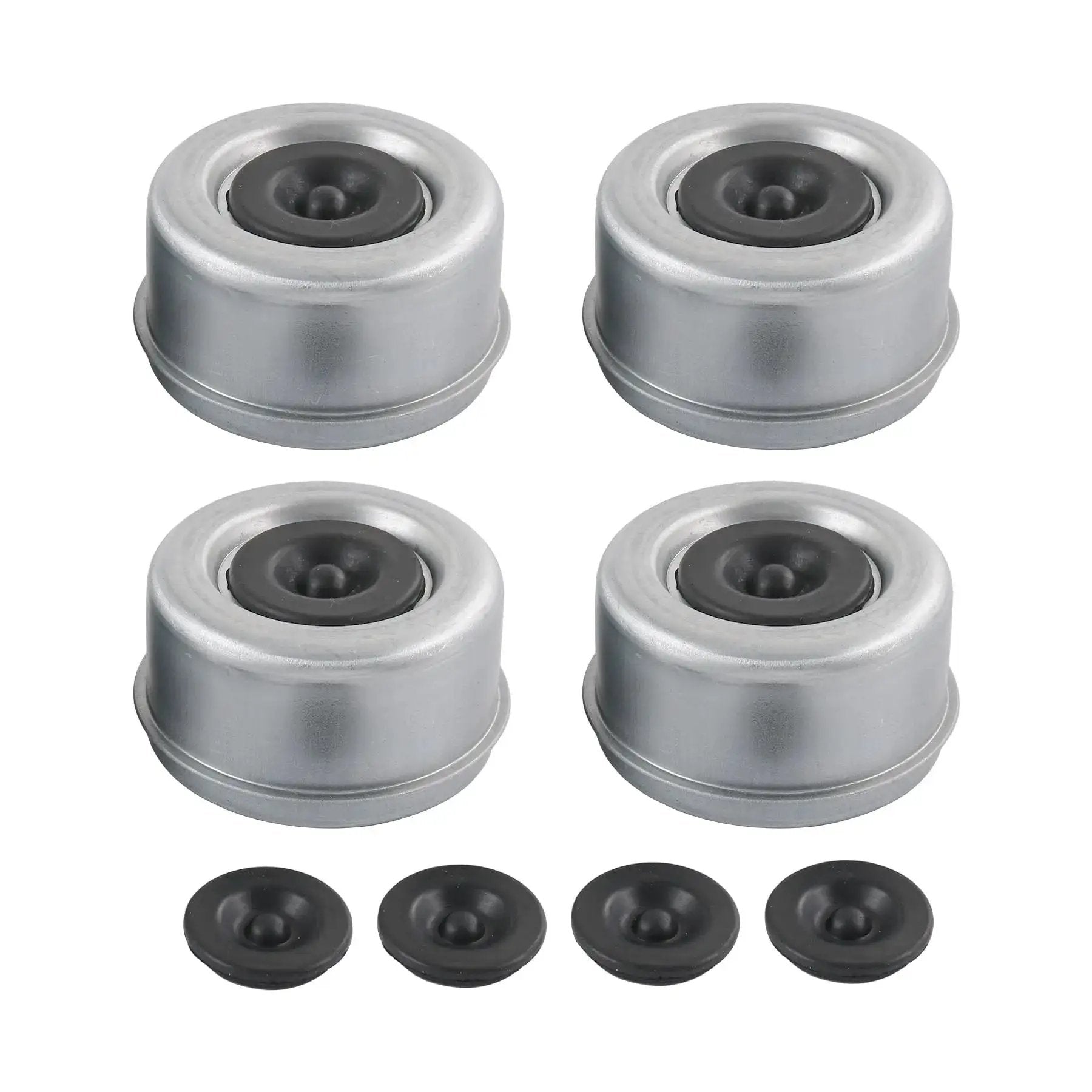 Beefy Heavy Duty Trailer Axle Wheel Hub Dust Cap Set Four Pieces Two Point Seven Two Inch For Most 7000 8000 Lb Wheel Hubs Includes Four Rubber Plugs EZ Lube Dexter Camper RV Bearing Dust Cap.