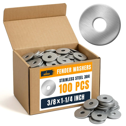 100 Pcs Stainless Steel Fender Flat Washers 3/8 By 1-1/4 Inch For Bolts And Screws, 304 Stainless Hardware For Construction And DIY Projects, Rustproof And Corrosion Resistant