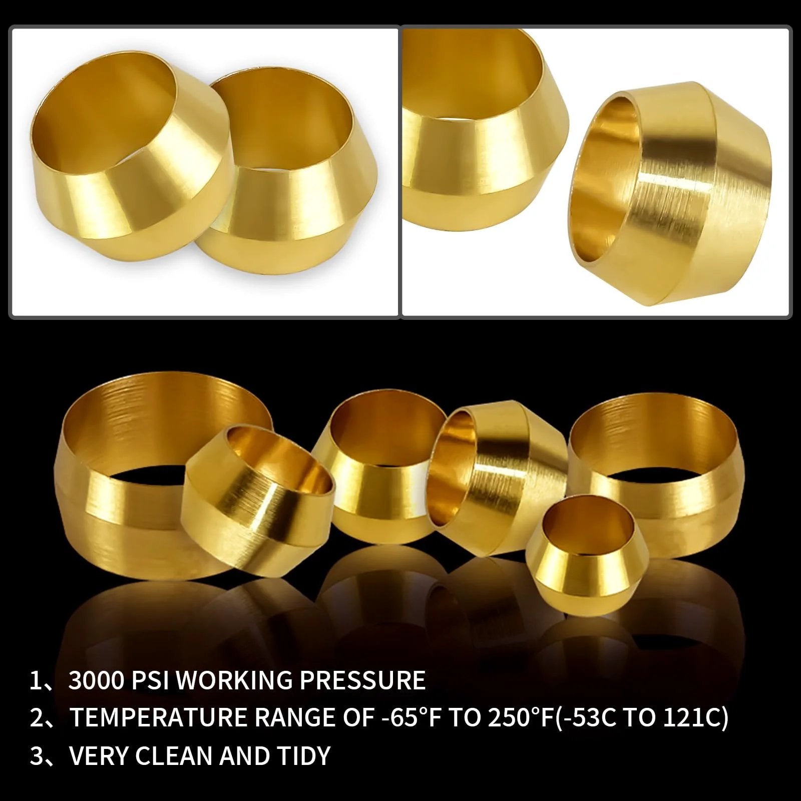 Brass Compression Sleeves Five Eighth Inch OD 50 Pack With Corrosion Resistant Ferrules And 304 Stainless Steel