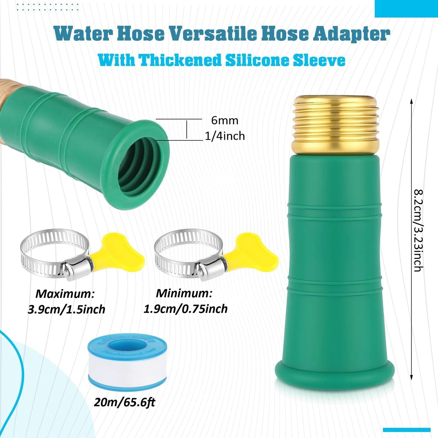 Universal Faucet Water Hose Adapter Kit With Clamps For Three Quarter Inch Thickened RV Sink Hose Attachment Connector For Damaged Or Stripped Faucet Threads Or Threadless Brass Head Adapter Stainless Clips Reinforcement Tape By Innconee