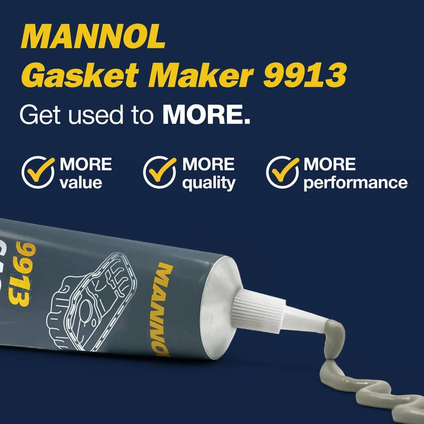 High Temp RTV Silicone Gasket Maker For Oil Pan Valve Cover Thermostat Housing And Gasket Repairs That Last Cures At Room Temperature To Create A Flexible Durable Seal And Stop Leaks Fast Mannol 9913 tube with sealant extruding