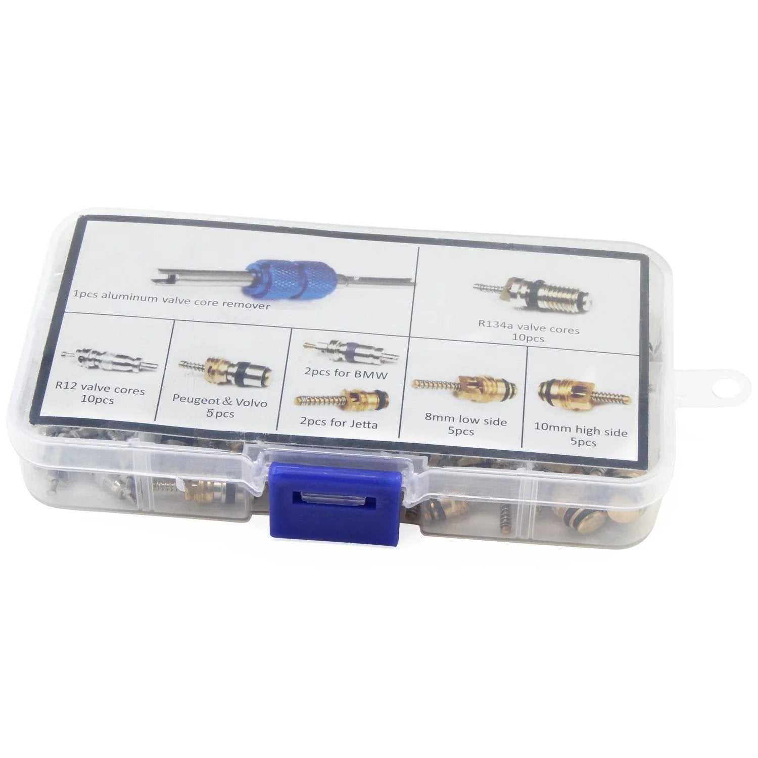 Pro Grade 40 Pc Car Air Conditioning Valve Core Kit For R12 R134a Refrigerant Systems With Double Head Dismantling Remover Tools Assortment