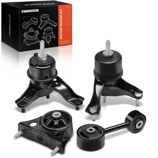 Four Piece Engine And Transmission Mount Kit For Toyota Highlander Two Point Four Liter 2004 2005 2006 2007 FWD Automatic Transmission With Torque Strut Mounts Replacement Set Heavy Duty Built To Take The Heat shown with packaging