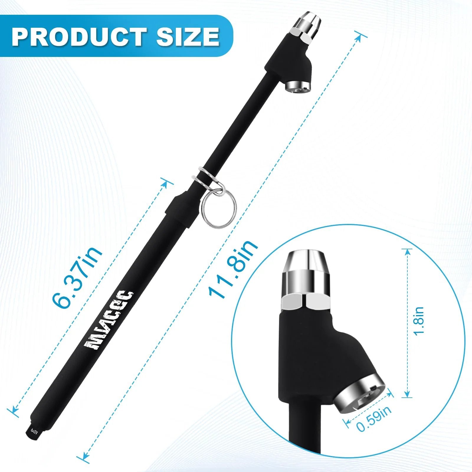 Heavy Duty Dual Head Tire Pressure Gauge With Two Sided Aluminum Scale Plate For Inner And Outer Wheels 11.8 Inch Reach Accurate Readouts From 10 To 150 PSI Durable Truck Tire Gauge; features 11.8-inch reach, dual heads, black aluminum body, product size dimensions displayed