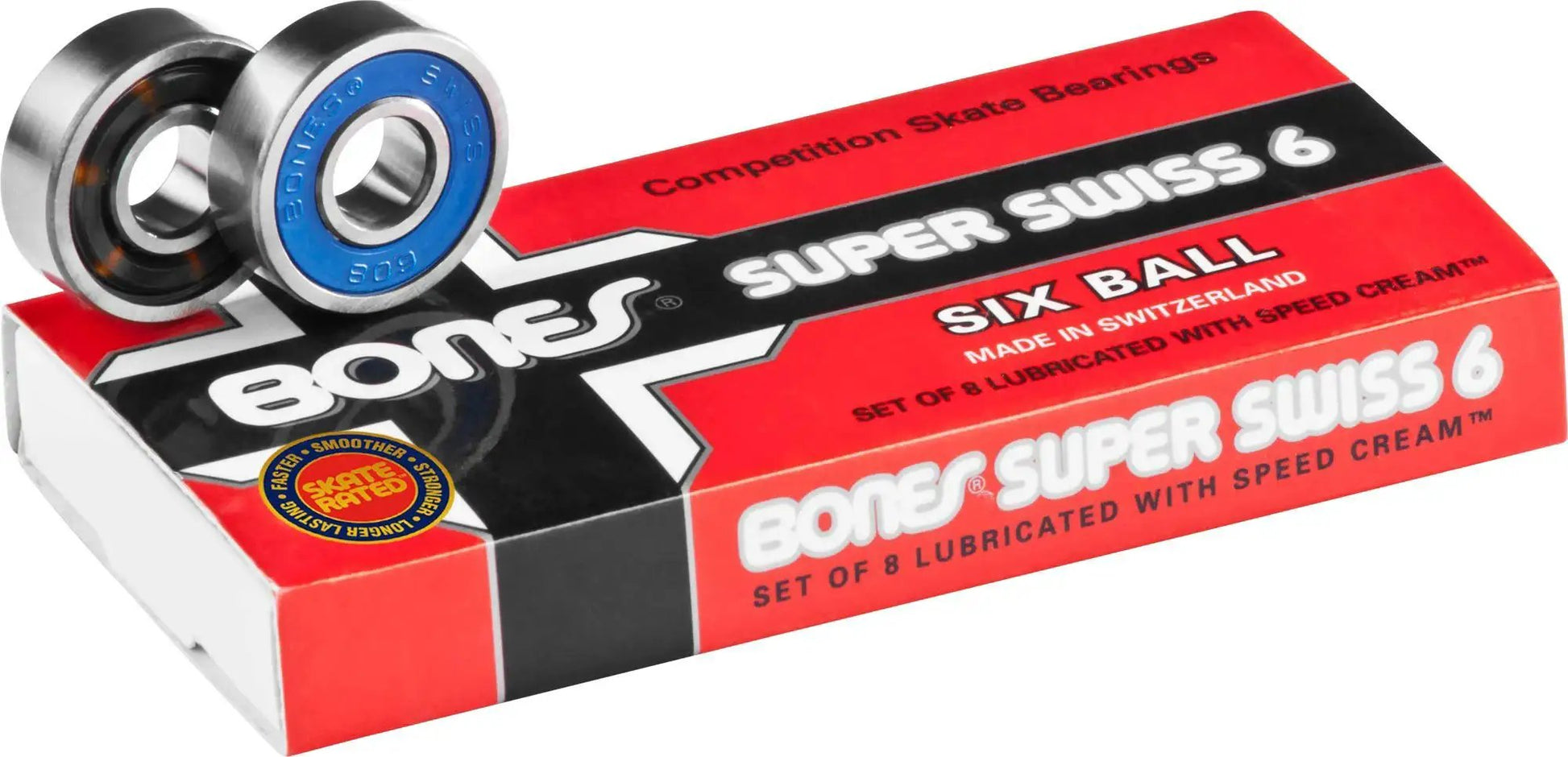 Ultra Fast Six Ball Swiss Skateboard Bearings 8 Pack For Maximum Speed And Durability with packaging