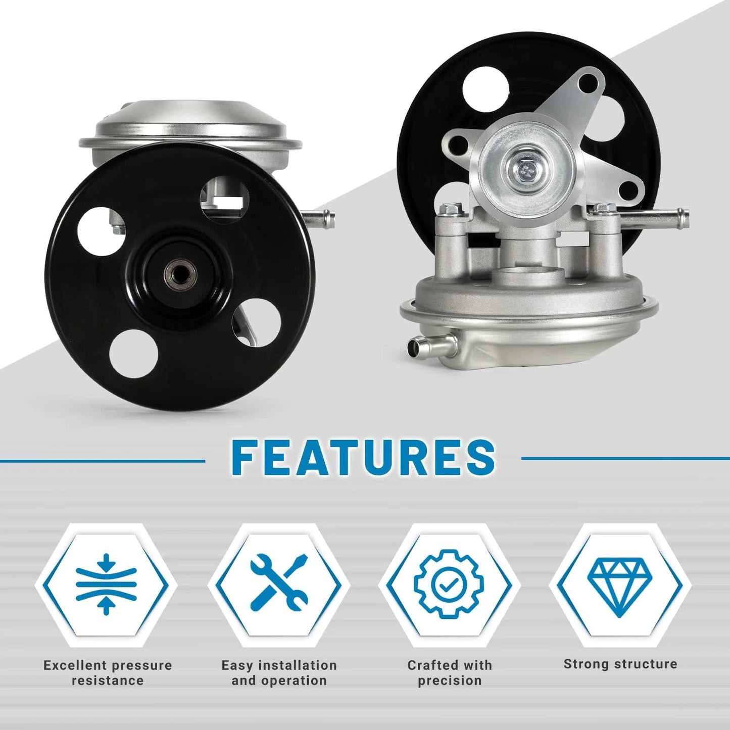 Front and side view of Vacuum Pump With Pulley For Isuzu NPR NPR HD 1995 To 2020 V8 Gas Engines L96 LQ4 LY6 L31 L05 8972410351 97241035