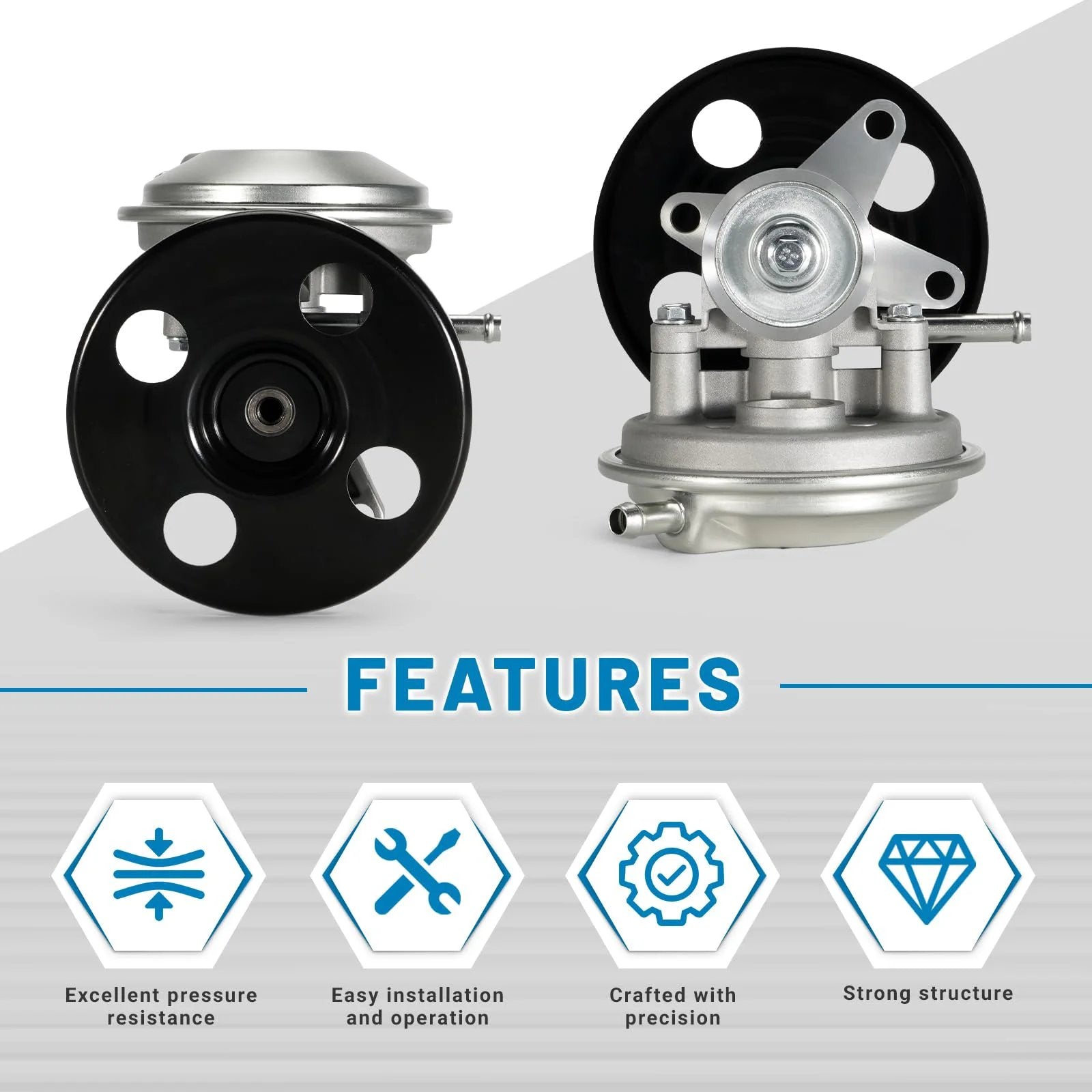 Front and side view of Vacuum Pump With Pulley For Isuzu NPR NPR HD 1995 To 2020 V8 Gas Engines L96 LQ4 LY6 L31 L05 8972410351 97241035