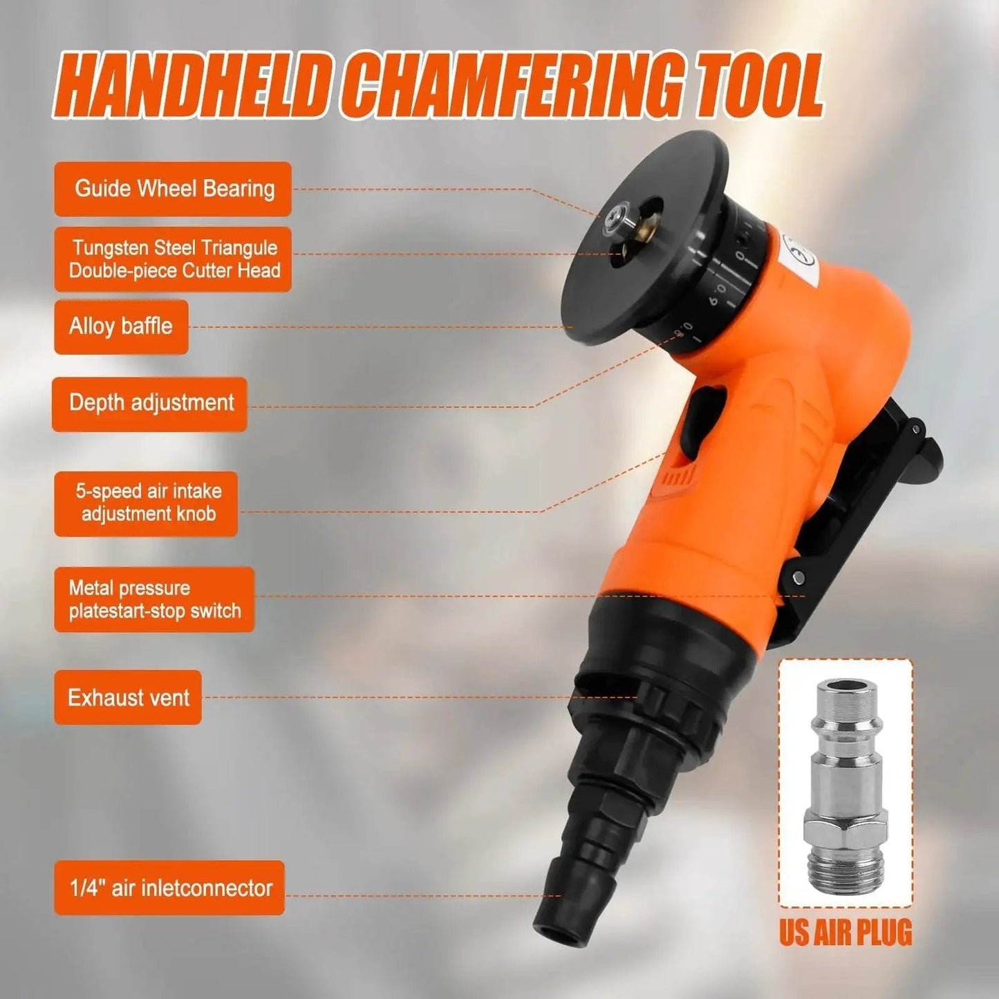 Dope Mini Pneumatic Deburring Tool Handheld Chamfering Grinder for Metal and Wood Beveling, 30000 RPM, Orange Air Beveler