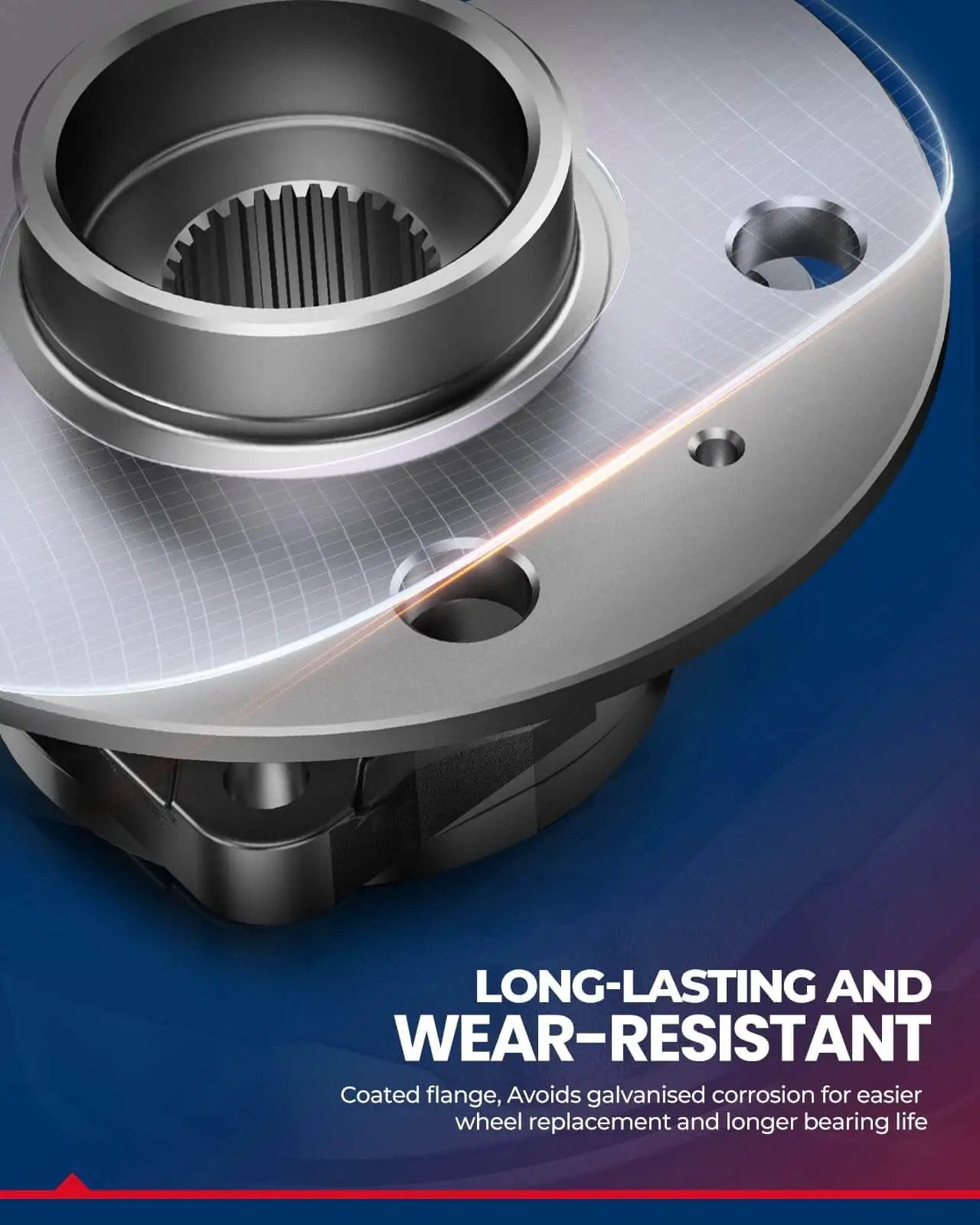 Close-up of front wheel hub bearing assembly showing coated flange, compatible with Buick LeSabre 1991-1999, with text overlay.