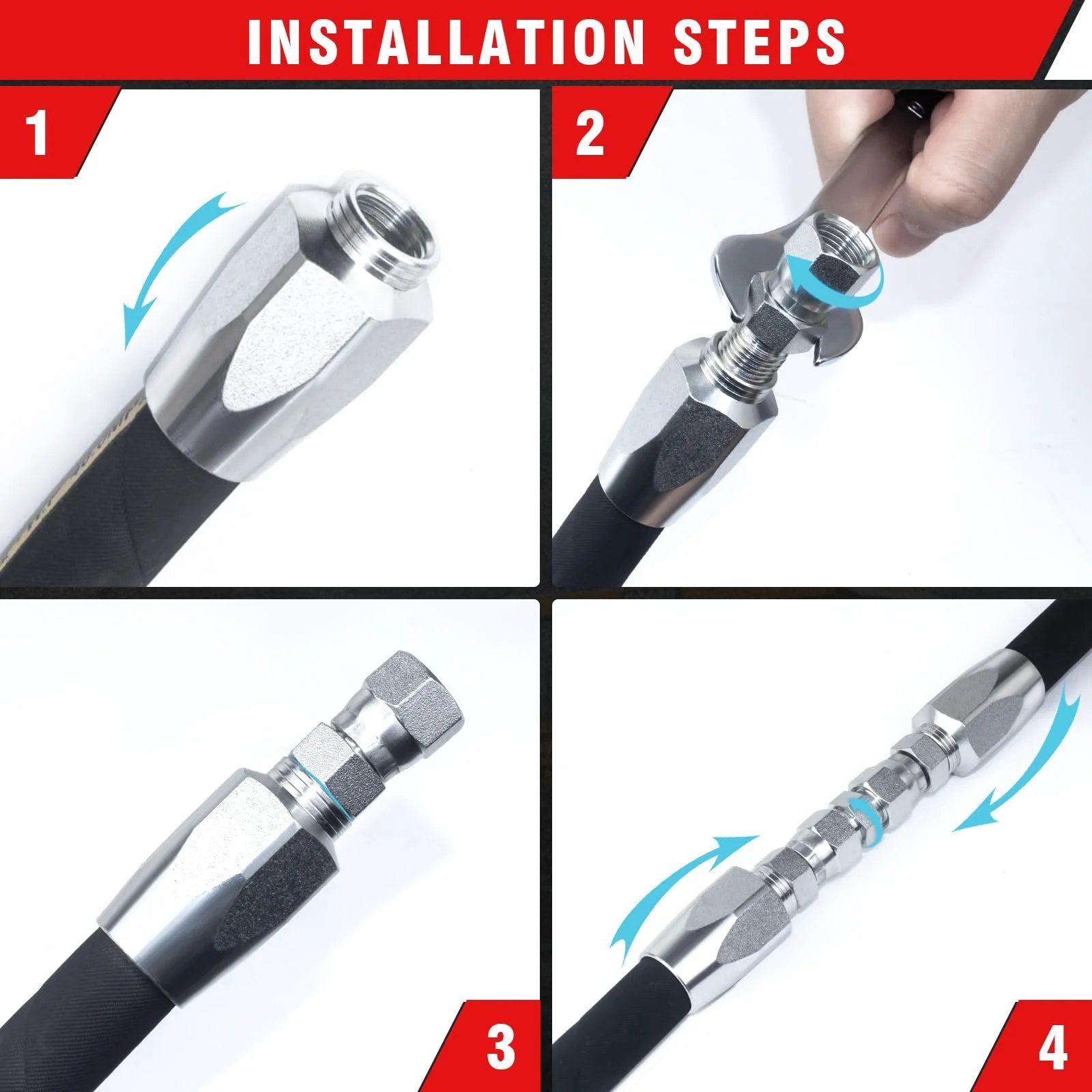 Installation steps for 2-Pack Hydraulic Hose Field Repair Kit For 1/4 Inch Inner Diameter Hoses, Reusable And Zinc-Plated Components