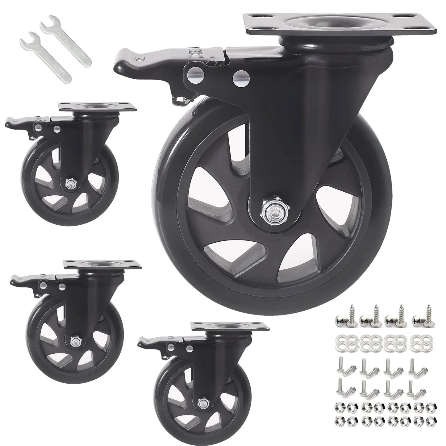 5 Inch Swivel Caster Wheels Set Of 4 Heavy Duty With Brakes Dual Lock 2200 Lbs Capacity Top Plate Industrial Casters for workbenches