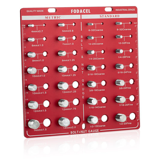 28 Thread Checker Tool For Nuts And Bolts Screw Identifier With 14 Metric And 14 Standard Sizes Rugged Square Design For Mechanics And DIY Projects Red