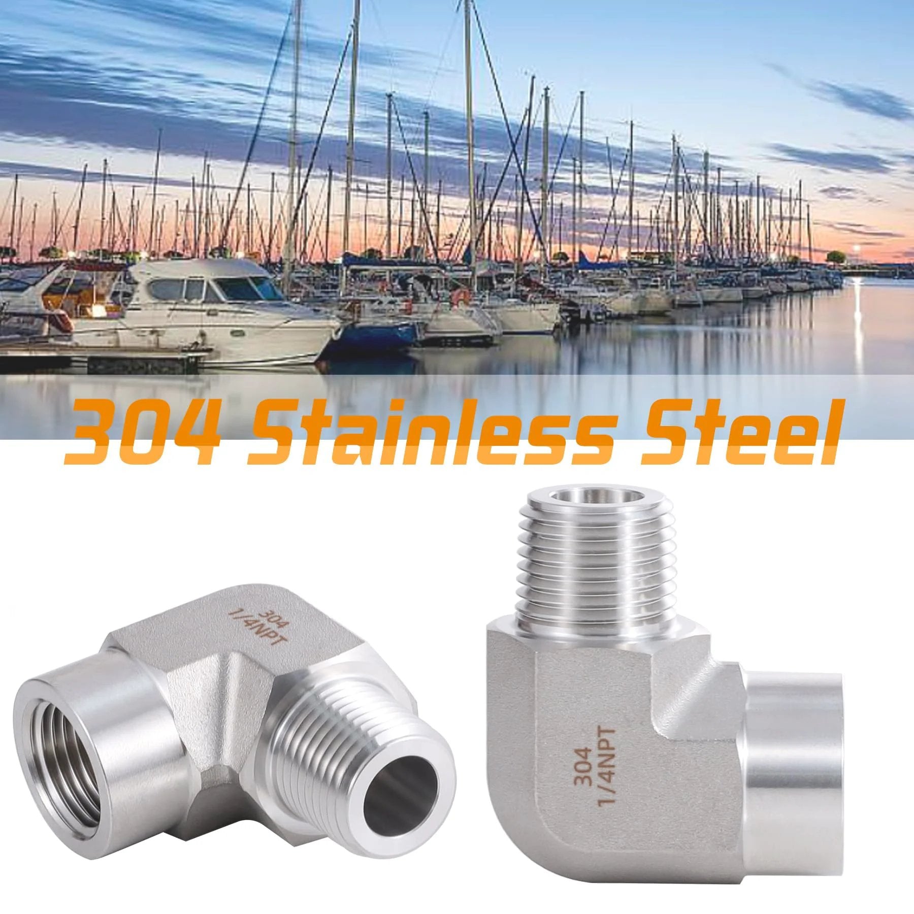 Stainless Steel 90 Degree Pipe Fitting Elbow One Quarter Inch NPT Male To One Quarter Inch NPT Female Two Pack Forged Barstock