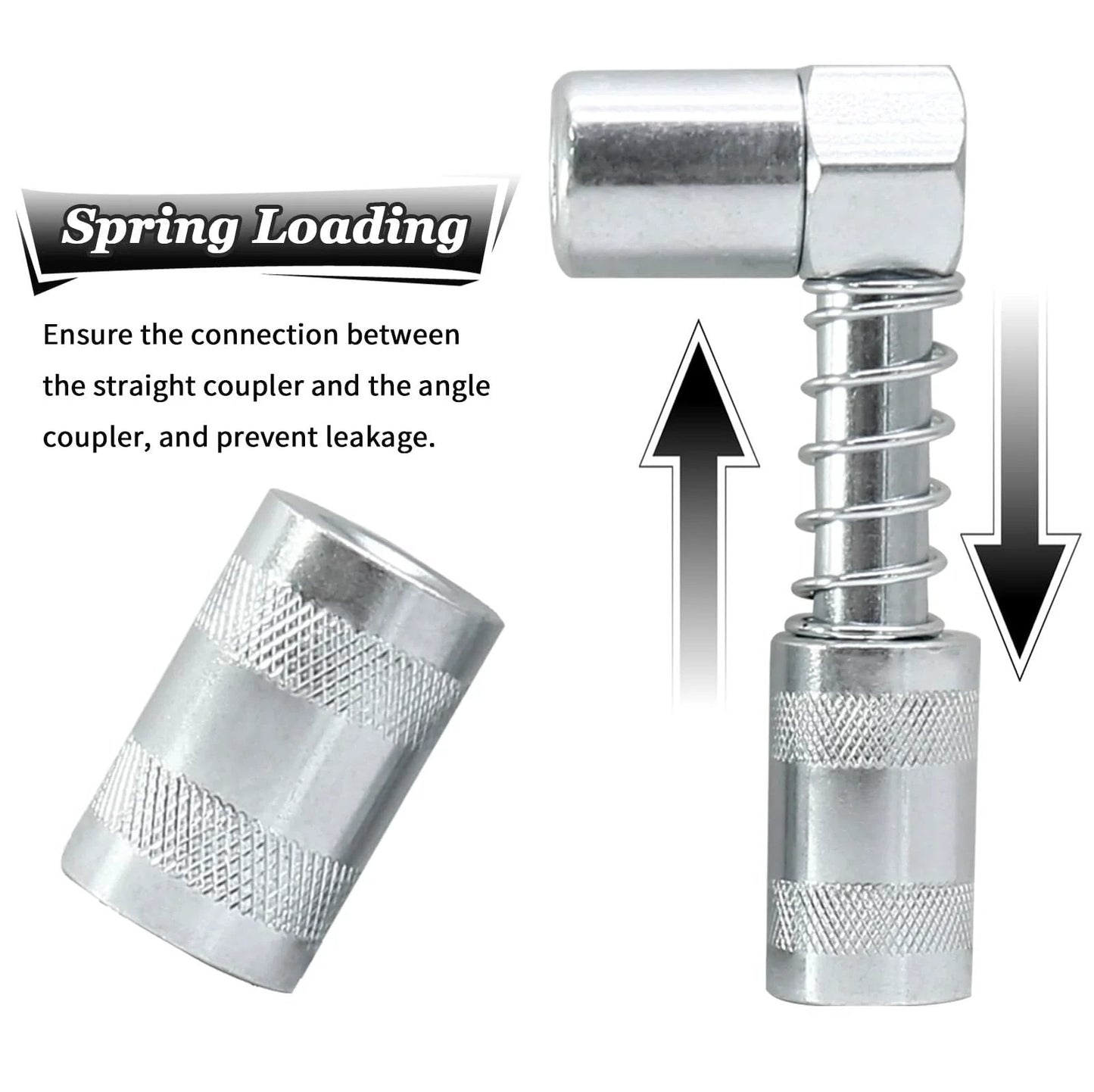 90 Degree Grease Coupler Gun Adapter For Hard To Reach Fittings, angled grease gun tip with durable metal build for easy lubrication.