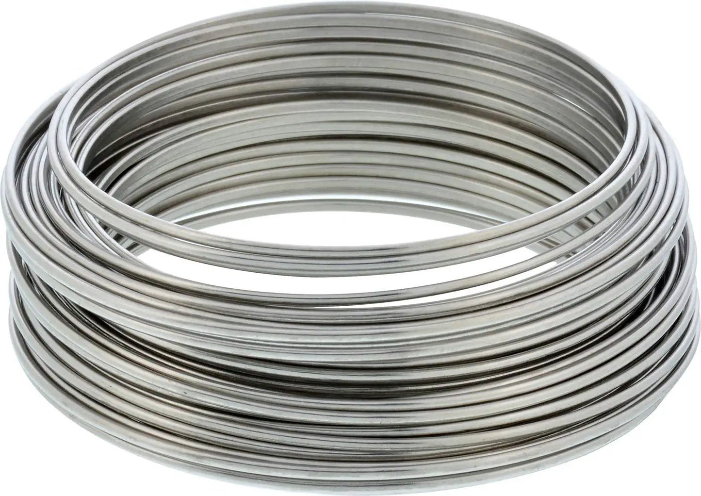 Heavy-Duty 19 Gauge Stainless Steel Wire, 30-Foot Display Pack By Hillman, Spinning Hub Keeps Wire From Knotting, 35 Pound Load Capacity, Great For Home Or Office - close-up view of coiled stainless steel wire.