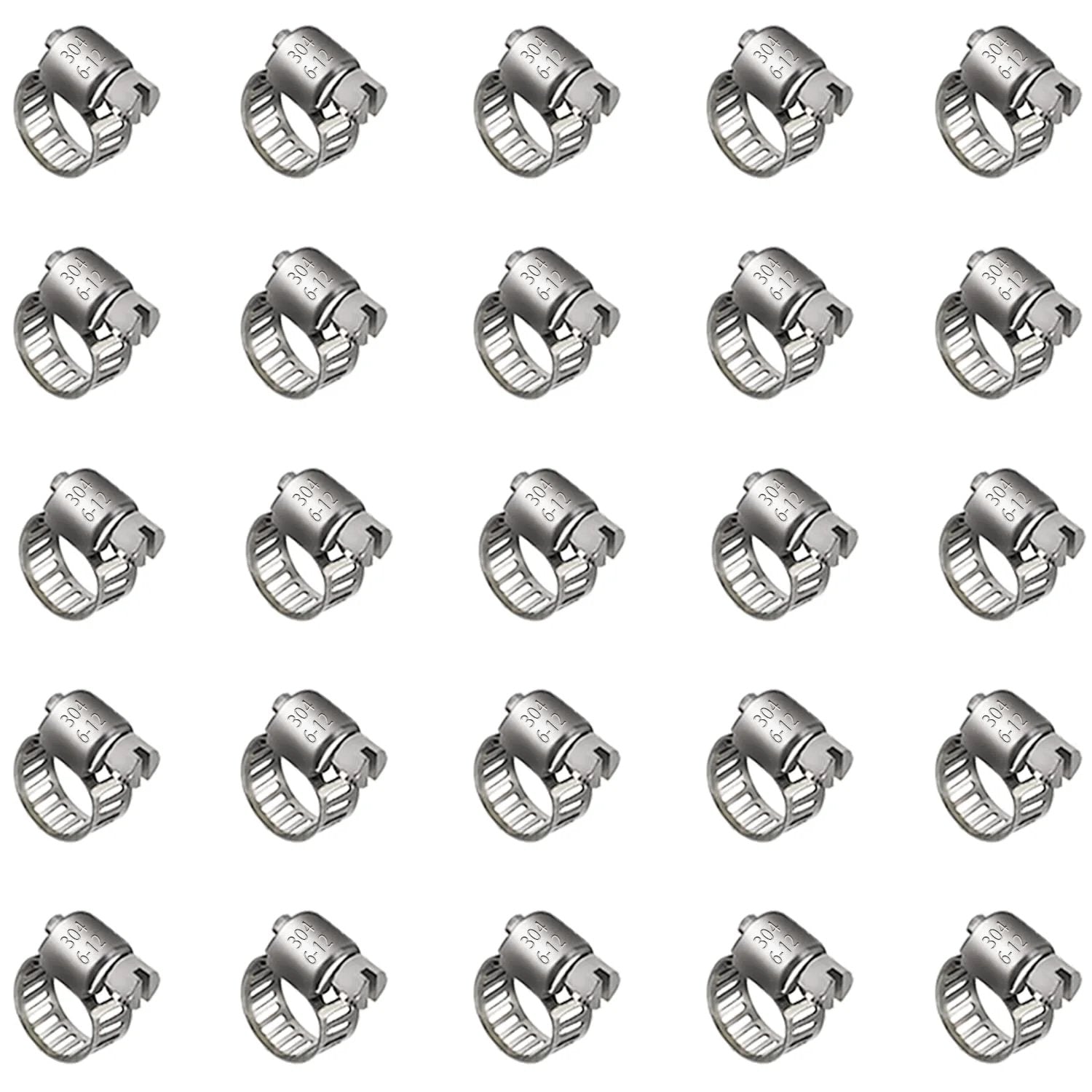 Heavy Duty 25 Pack Stainless Steel Hose Clamps, 1 Quarter to 1 Half Inch Worm Gear Metal Clamps, corrosion-resistant
