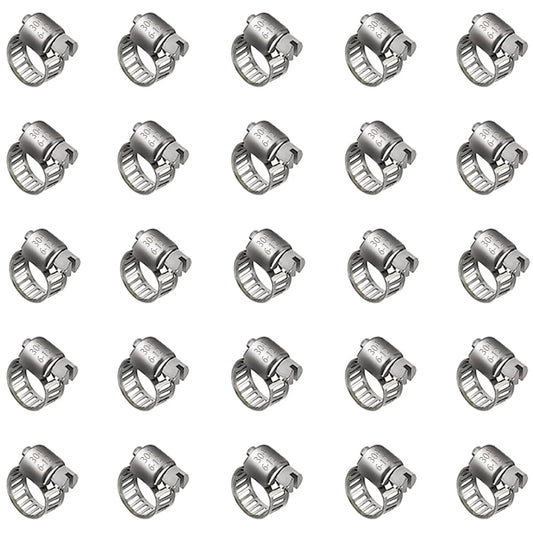 Heavy Duty 25 Pack Stainless Steel Hose Clamps, 1 Quarter to 1 Half Inch Worm Gear Metal Clamps, corrosion-resistant