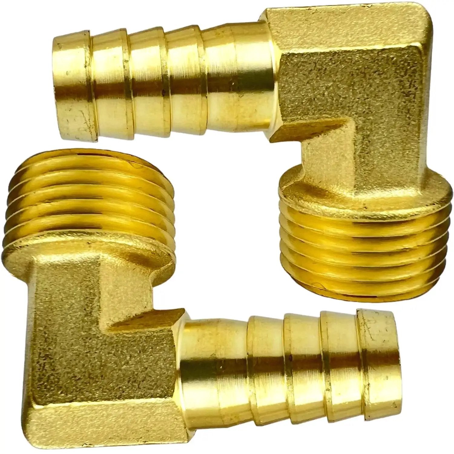 Durable Brass Hose Barbed Elbow Fitting 90 Degree 1/2 Inch Barb to 1/2 Inch NPT Male, 2 Pack