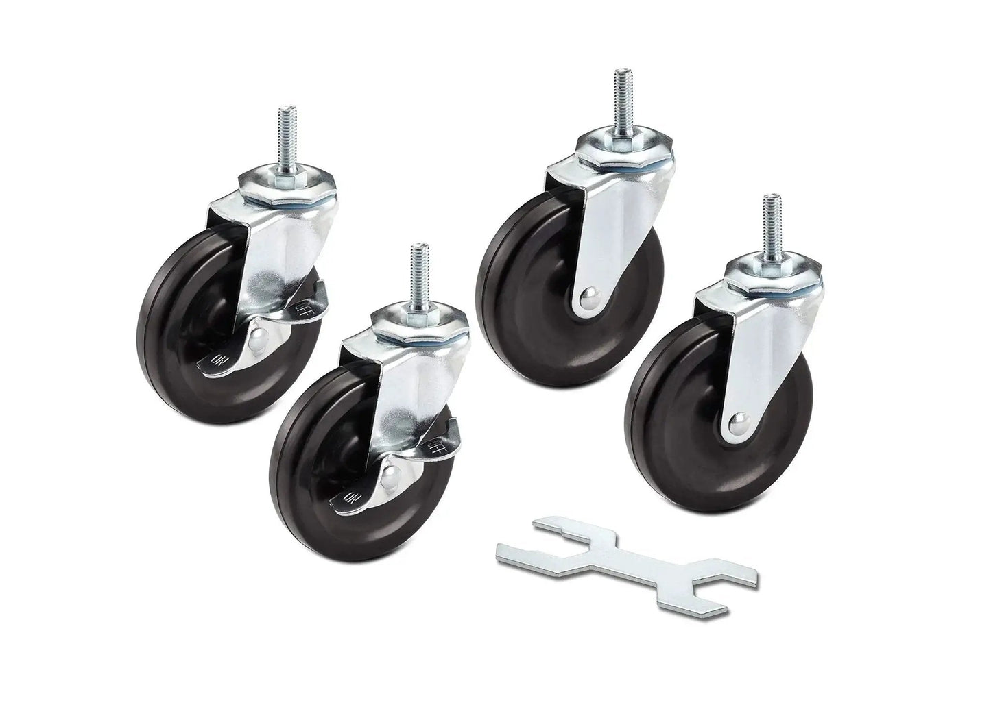Caster Wheels Kit For Wire Shelving 4 Inch Diameter By 1 Inch Wide Casters With Two Locking Brakes And Two Non Locking Brakes 800 Pound Total Capacity