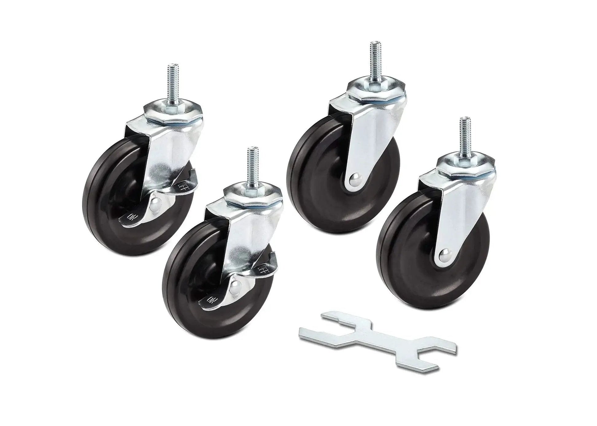 Caster Wheels Kit For Wire Shelving 4 Inch Diameter By 1 Inch Wide Casters With Two Locking Brakes And Two Non Locking Brakes 800 Pound Total Capacity