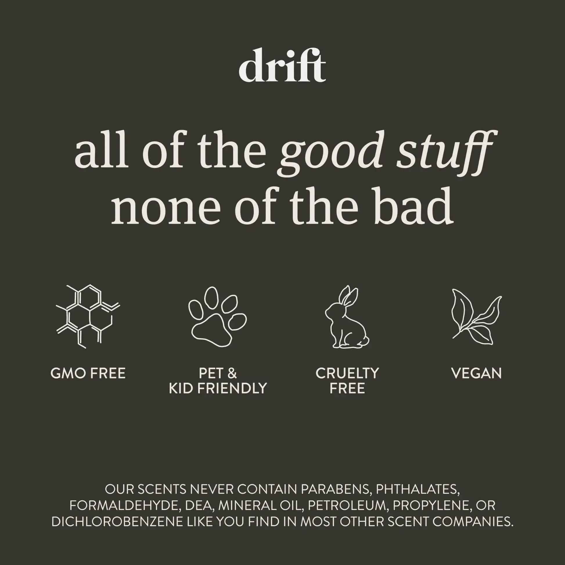 Text highlighting features of the product such as GMO free, pet and kid friendly, cruelty free, and vegan.