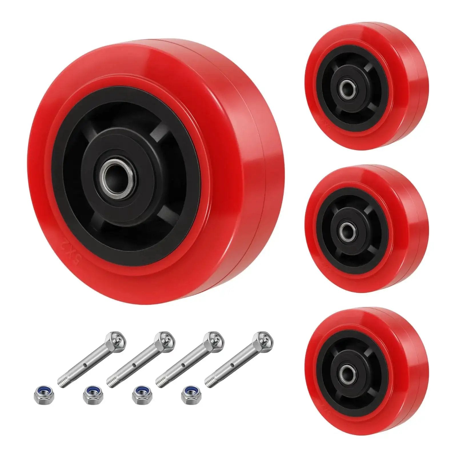 Five Inch Diameter By Two Inch Wide Heavy Duty Caster Wheel Set Of Four With 3200 Lbs Capacity Non Marking Polyurethane Tread Roller