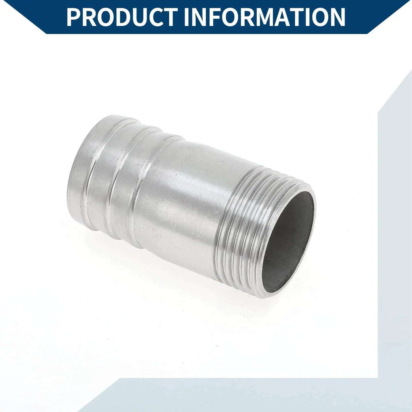 304 Stainless Steel Hose Barb Fittings I Shaped Male Thread Connector 1.3 Inch Outer Diameter 1 Inch BSPT Silver Tone