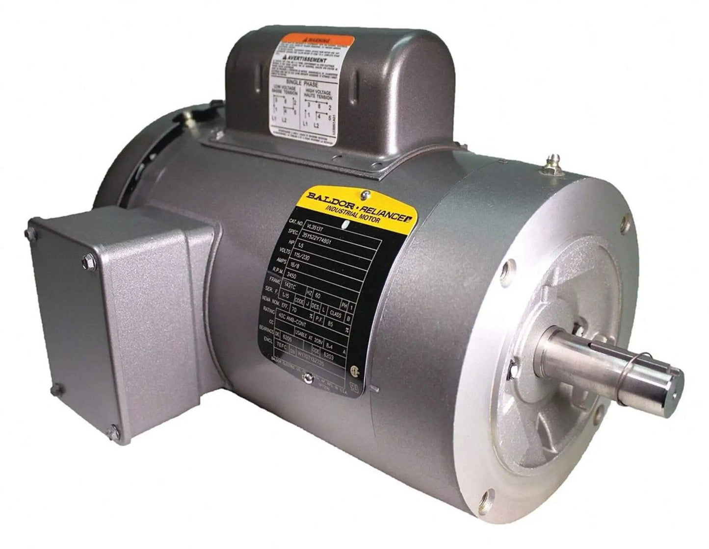 Single-Phase 1.5 HP General Purpose AC Motor, 143TC Frame, TEFC Enclosure, 3450 RPM, 115/230V, front view